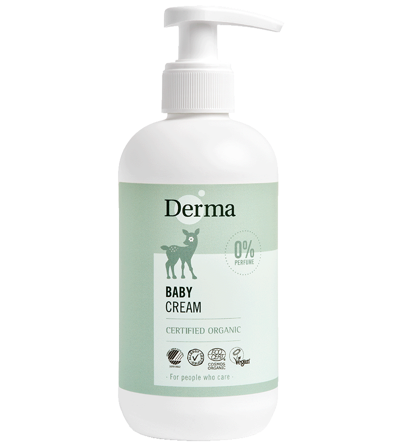 Se Derma Eco Babycreme m. pumpe (250 ml) - Økologisk hudpleje hos Goodskin